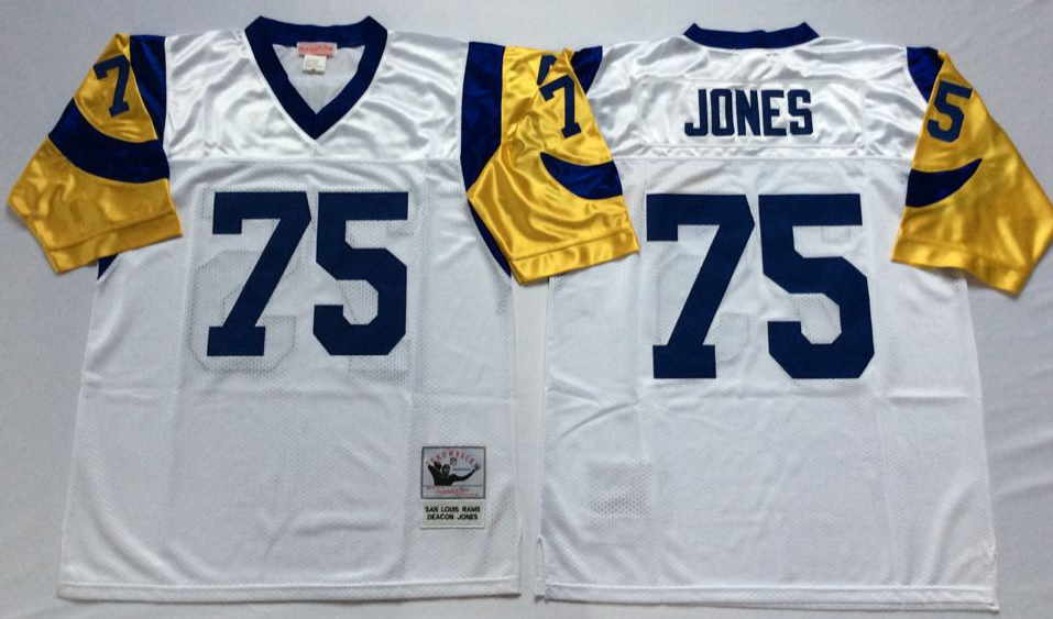 Men NFL Los Angeles Rams 75 Jones white Mitchell Ness jerseys